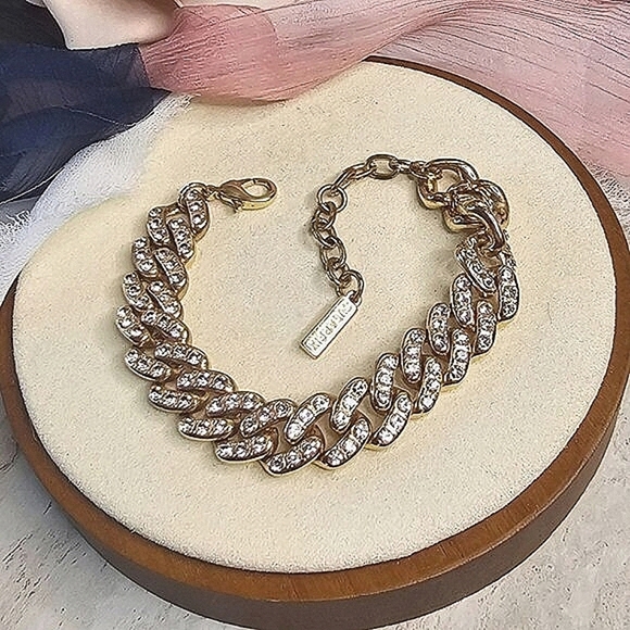 Sugarfix Sparkly Crystal Golden Chunky Chain Bracelet For Women Adjustable Lobst - Picture 4 of 8